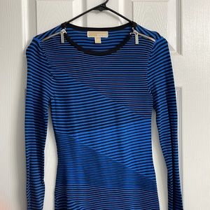 Striped, royal blue and black, fitted, Michael Kors dress